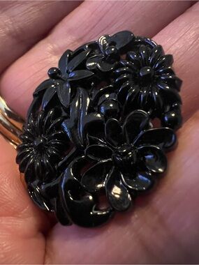 Vintage Black Floral Hand Carved Accent Natural Stone